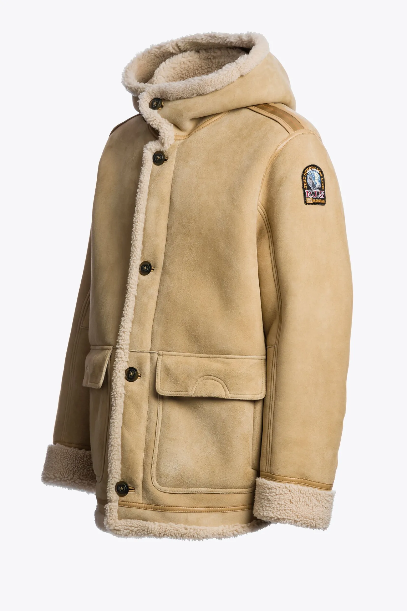 Parajumpers Parka Jas|Leren Jasjes-KIEFER SPECIAL - SHEARLING JACK DESERT KHAKI