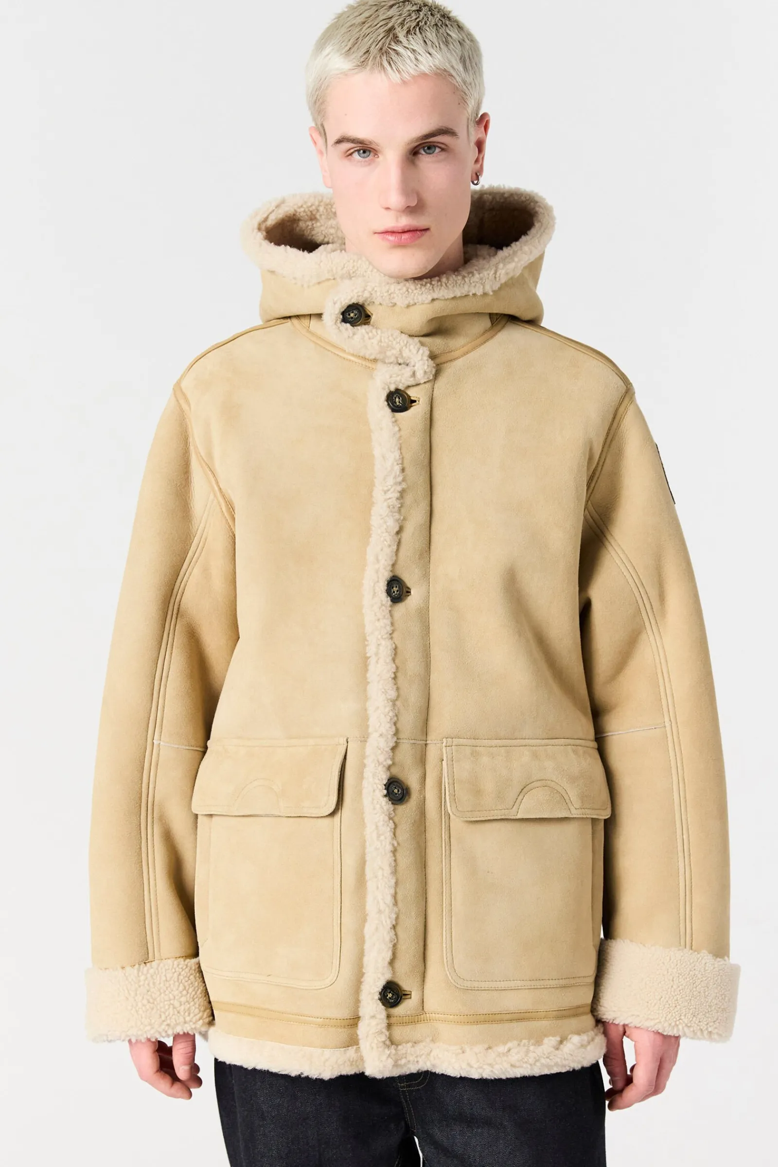 Parajumpers Parka Jas|Leren Jasjes-KIEFER SPECIAL - SHEARLING JACK DESERT KHAKI