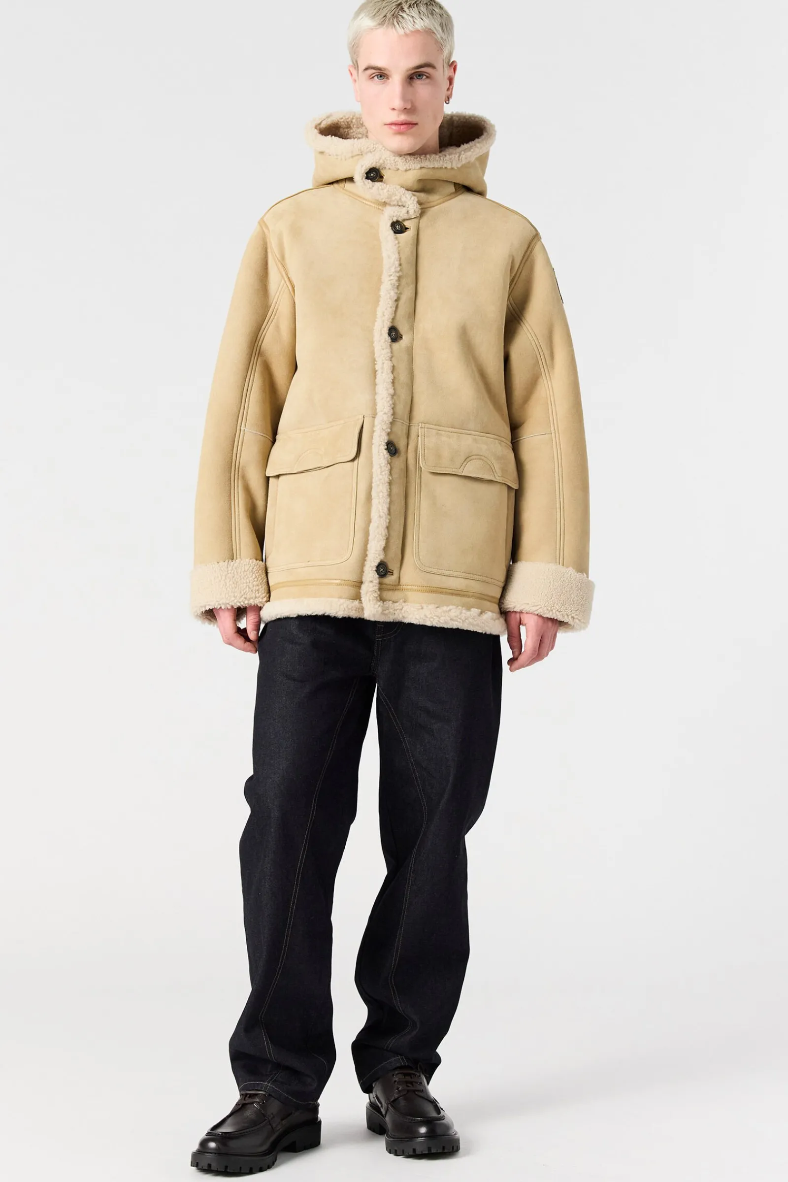 Parajumpers Parka Jas|Leren Jasjes-KIEFER SPECIAL - SHEARLING JACK DESERT KHAKI