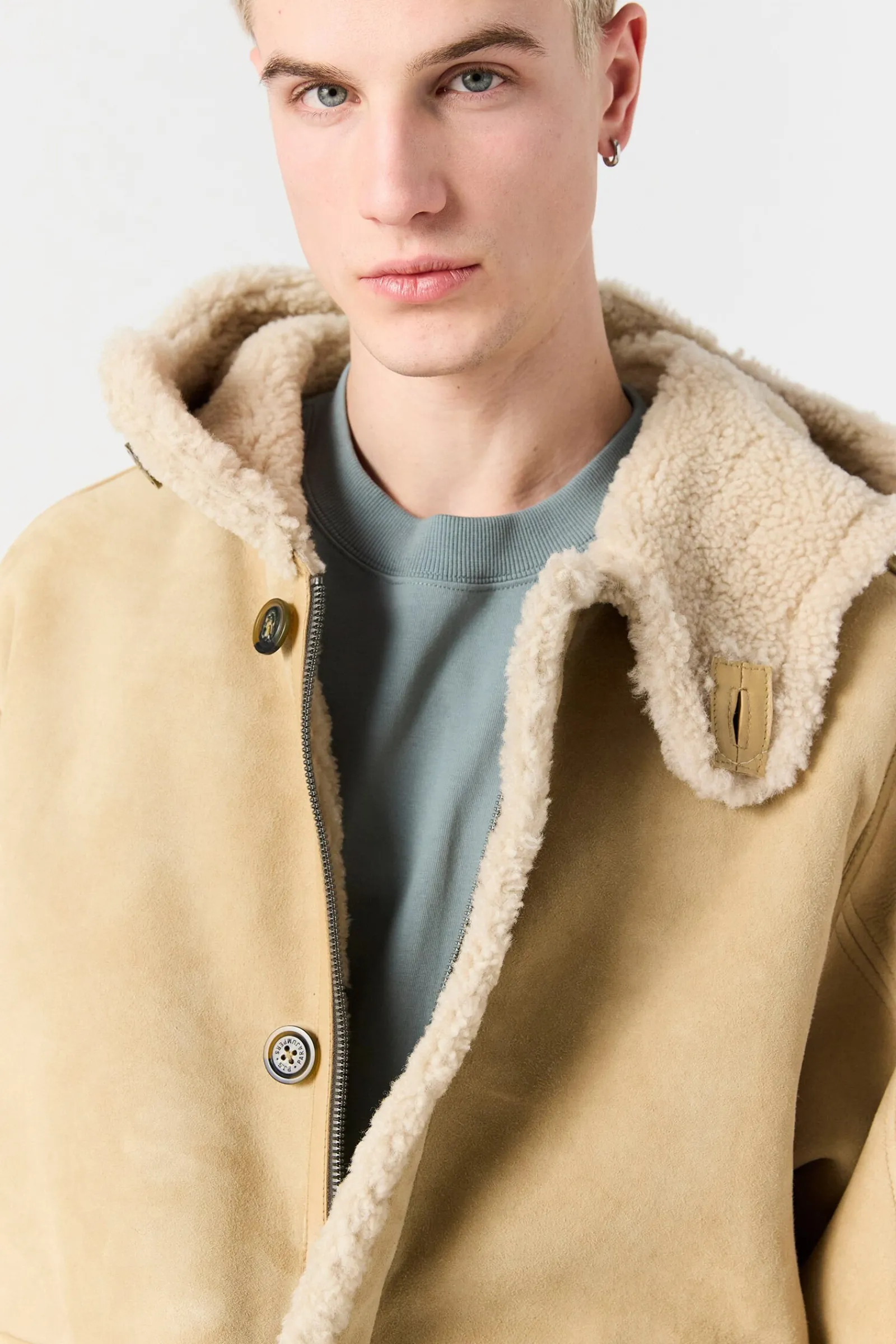 Parajumpers Parka Jas|Leren Jasjes-KIEFER SPECIAL - SHEARLING JACK DESERT KHAKI