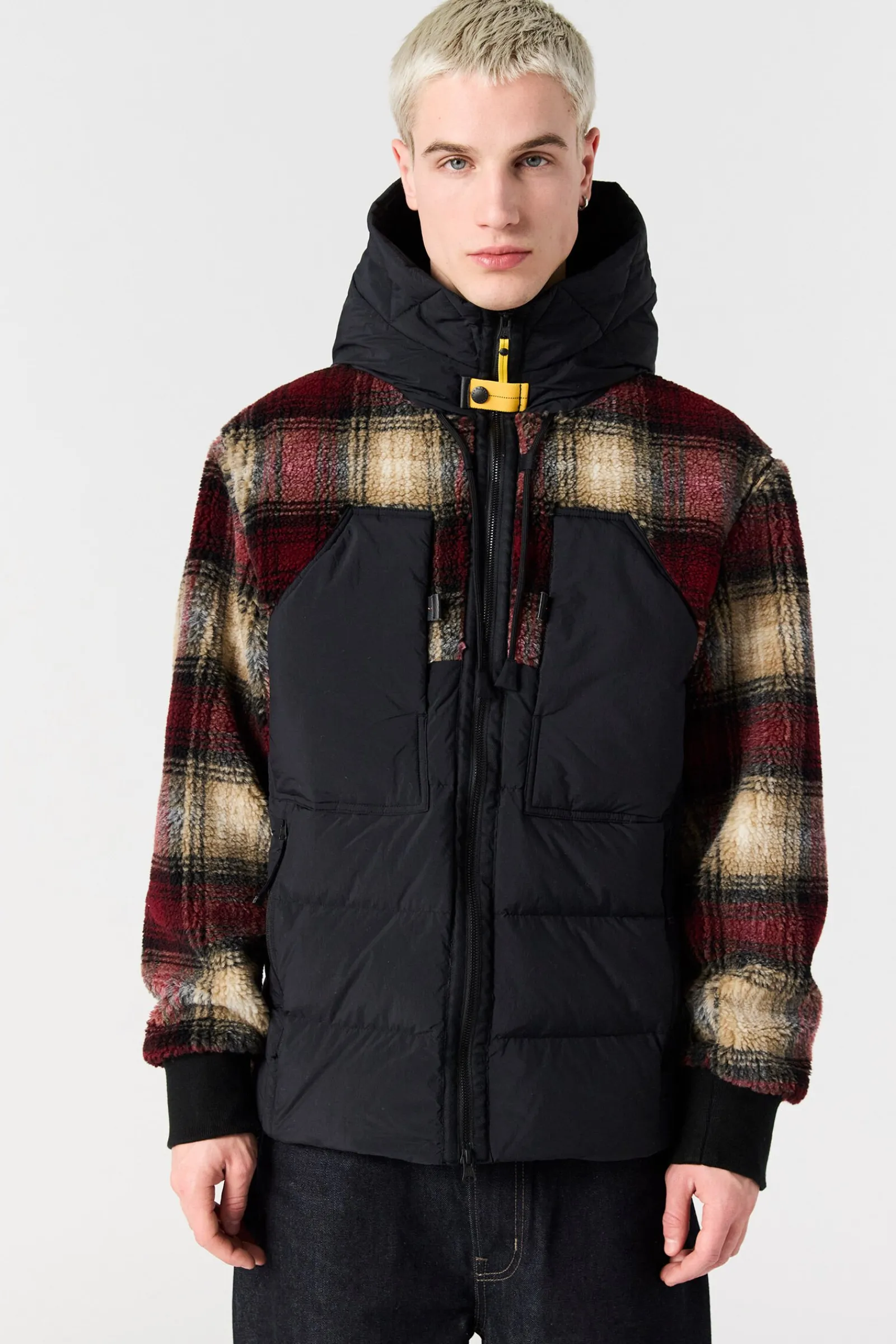 Parajumpers Hybrids|Donsjassen-YOUNG - SWEATER MET CAPUCHON VAN KRULLEND FLEECE RED - BLACK - WHITE - BEIGE