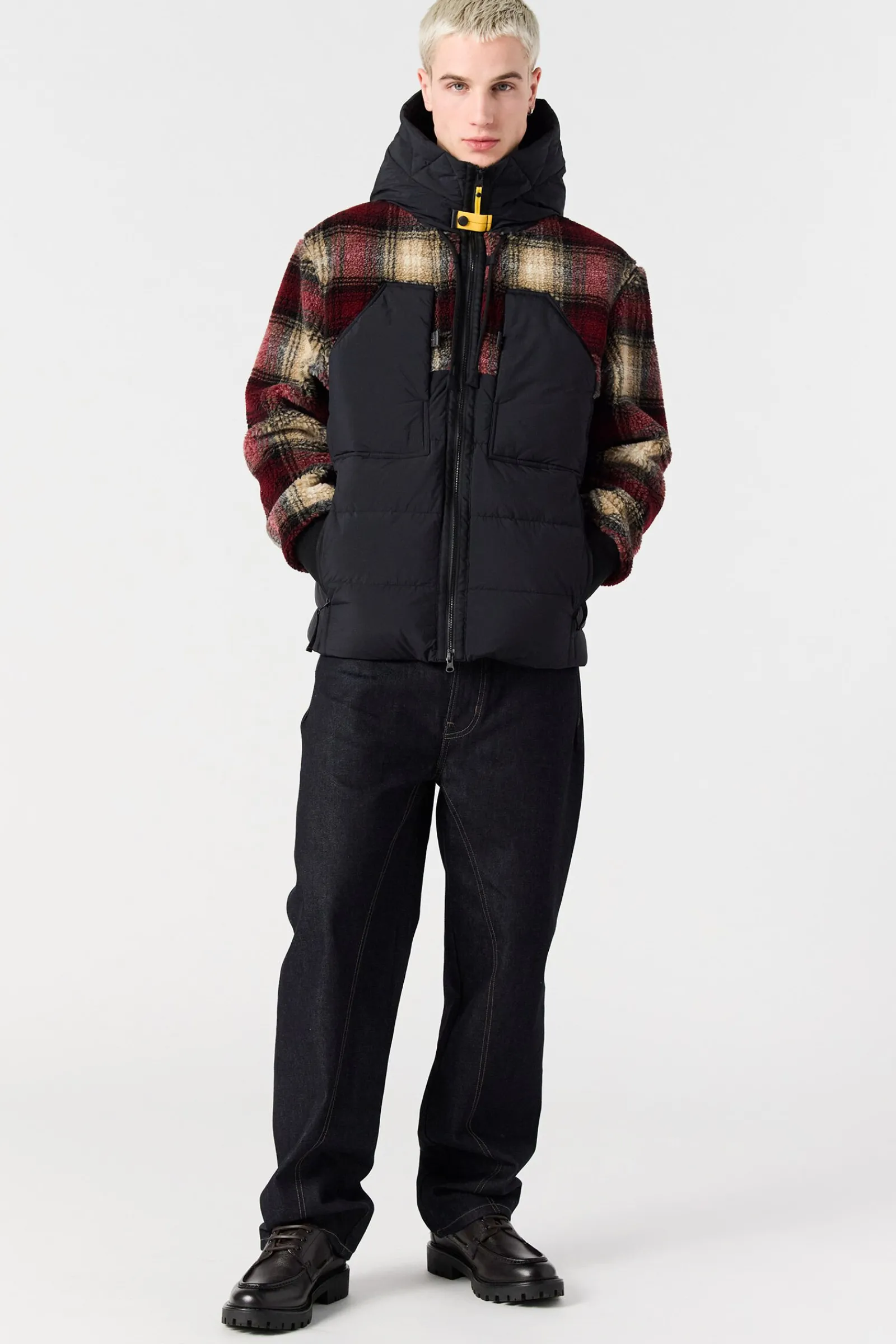 Parajumpers Hybrids|Donsjassen-YOUNG - SWEATER MET CAPUCHON VAN KRULLEND FLEECE RED - BLACK - WHITE - BEIGE